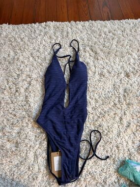 Deep V Navy One-Piece Swimsuit